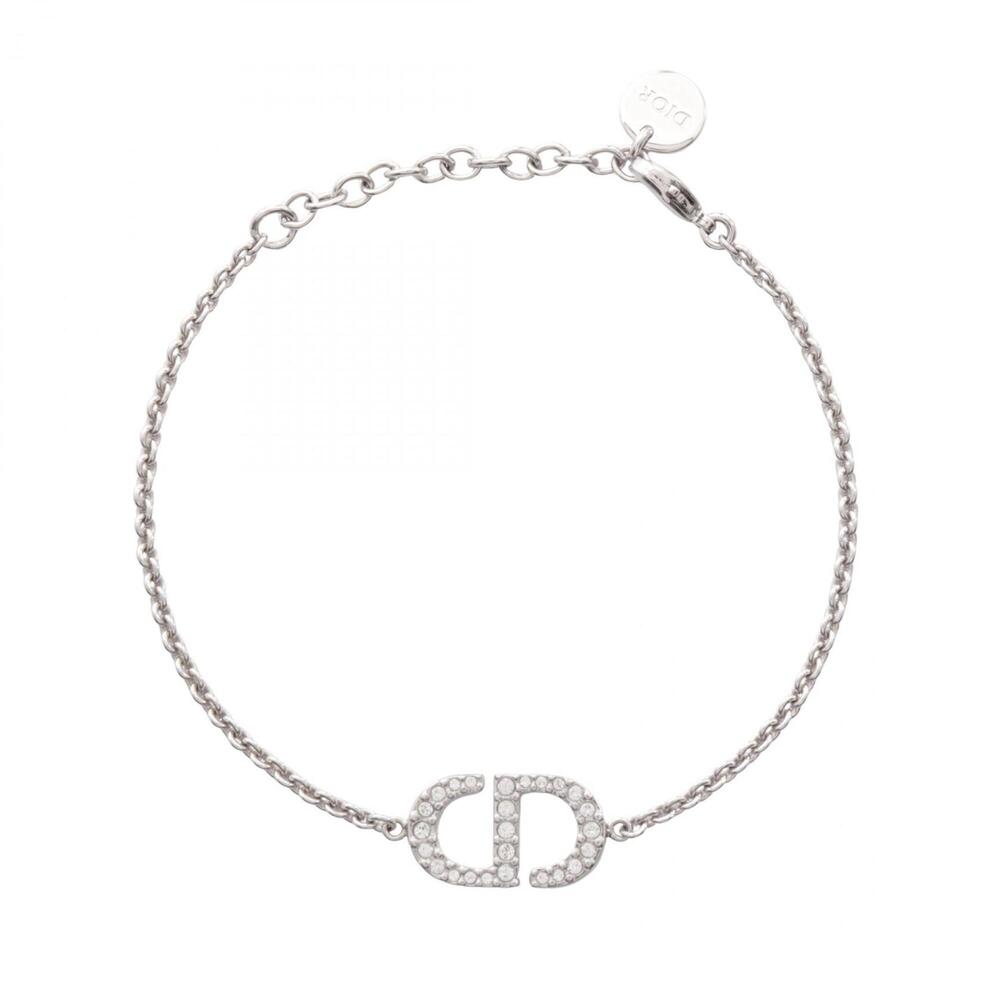 Christian Dior Dior CD Logo Bracelet, Metal, Rhinestone, Women's, Silver/Clea...